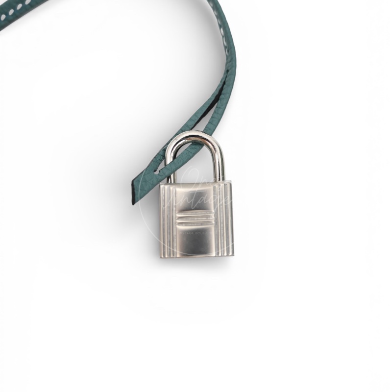 [Pre-owned] Hermes Kelly Ghillies 32 Turquoise Doblis Suede Clemence Evercolor Tricolour PHW Bag-25