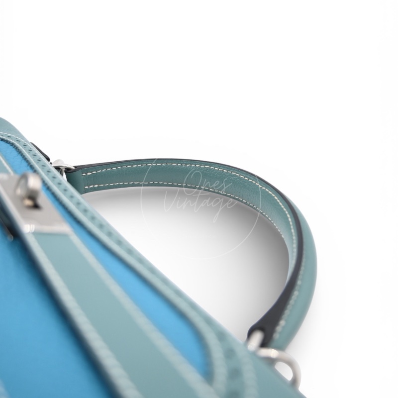 [Pre-owned] Hermes Kelly Ghillies 32 Turquoise Doblis Suede Clemence Evercolor Tricolour PHW Bag-31