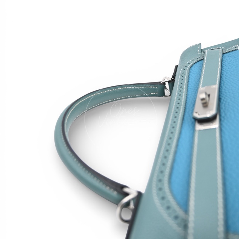 [Pre-owned] Hermes Kelly Ghillies 32 Turquoise Doblis Suede Clemence Evercolor Tricolour PHW Bag-32