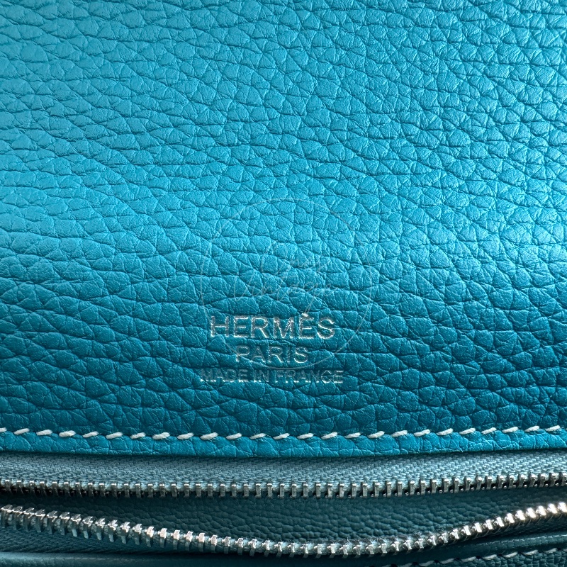 [Pre-owned] Hermes Kelly Ghillies 32 Turquoise Doblis Suede Clemence Evercolor Tricolour PHW Bag-33