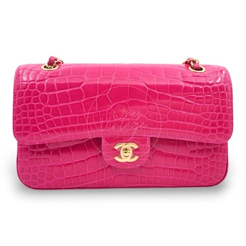 [Pre-owned] Chanel Shiny Pink Alligator GHW Medium Classic Flap Bag