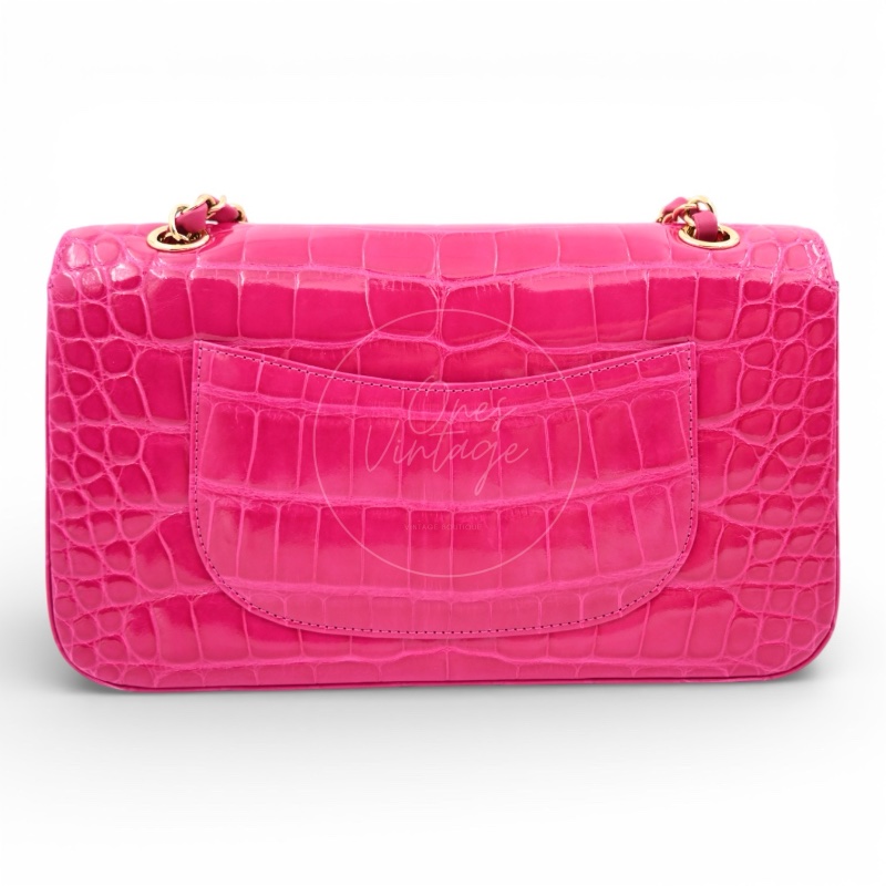 [Pre-owned] Chanel Shiny Pink Alligator GHW Medium Classic Flap Bag-1