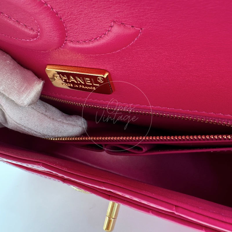 [Pre-owned] Chanel Shiny Pink Alligator GHW Medium Classic Flap Bag-18