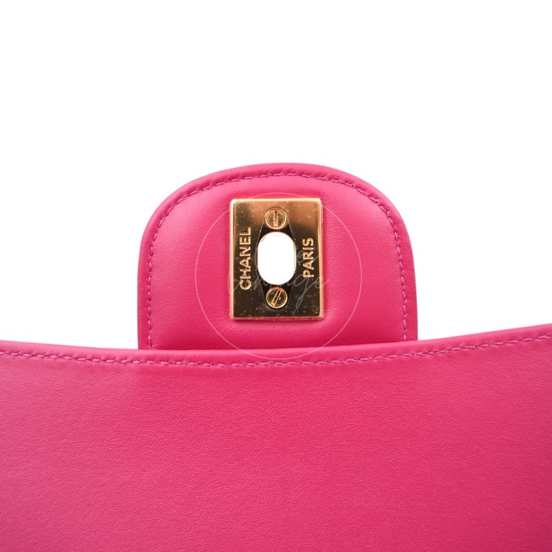 [Pre-owned] Chanel Shiny Pink Alligator GHW Medium Classic Flap Bag-22