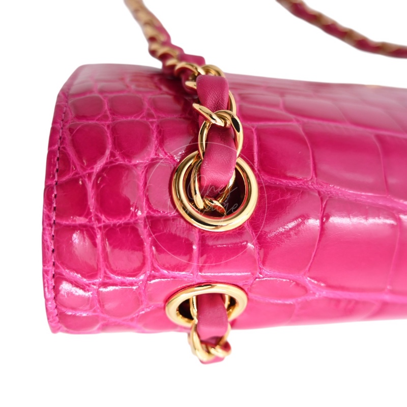 [Pre-owned] Chanel Shiny Pink Alligator GHW Medium Classic Flap Bag-28