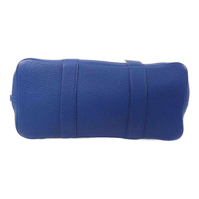 HERMES 帆布/皮革Garden Party PM銀扣手挽袋Bleu France-3