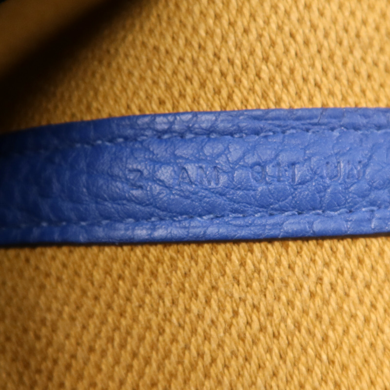 HERMES 帆布/皮革Garden Party PM銀扣手挽袋Bleu France-6