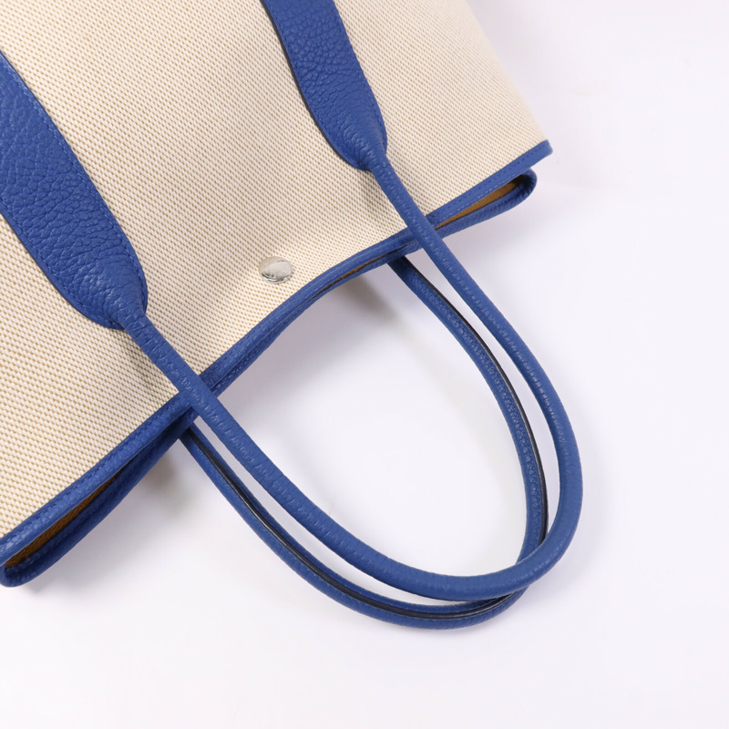 HERMES 帆布/皮革Garden Party PM銀扣手挽袋Bleu France-9