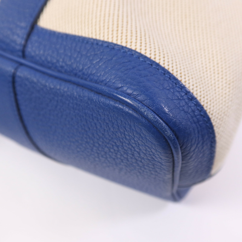 HERMES 帆布/皮革Garden Party PM銀扣手挽袋Bleu France-10