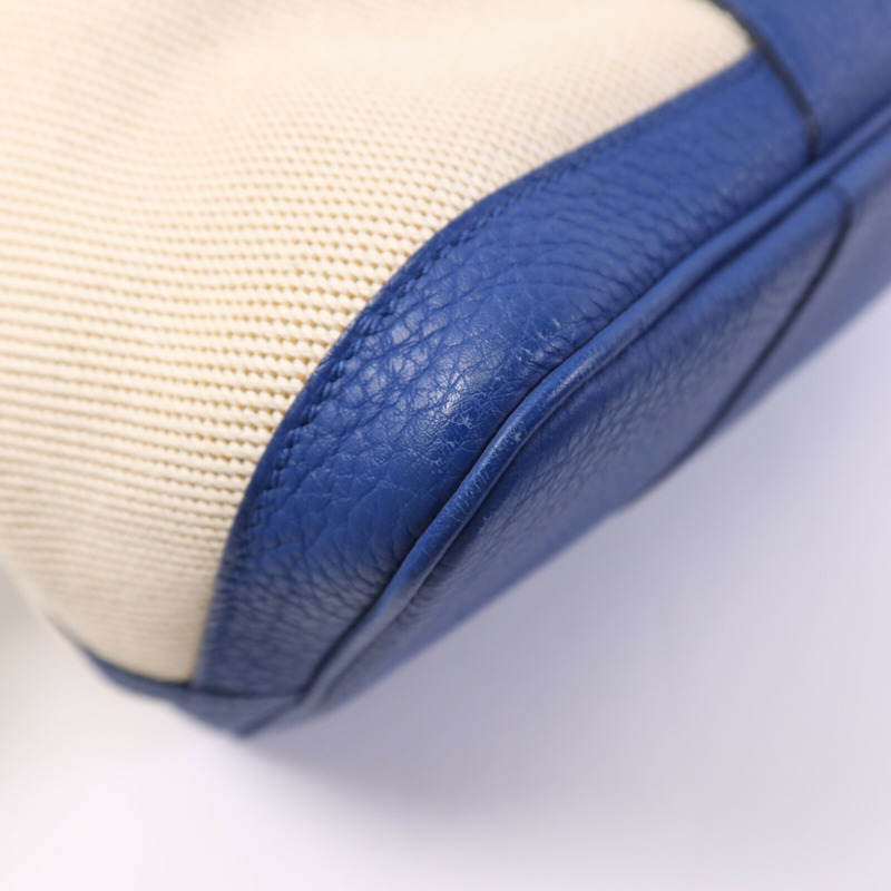 HERMES 帆布/皮革Garden Party PM銀扣手挽袋Bleu France-11