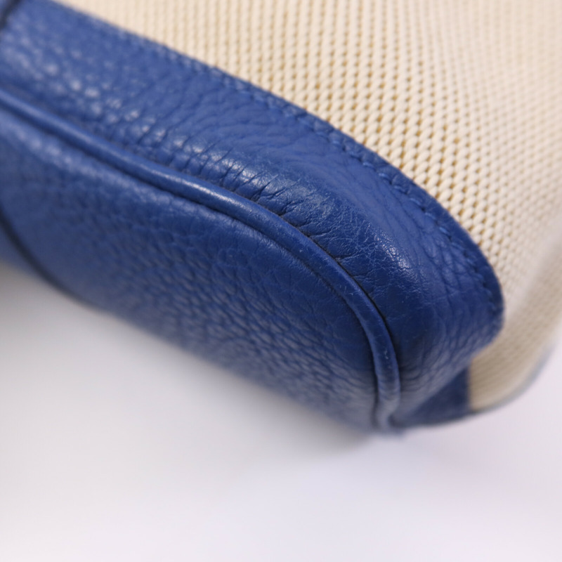 HERMES 帆布/皮革Garden Party PM銀扣手挽袋Bleu France-12