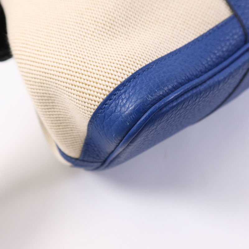 HERMES 帆布/皮革Garden Party PM銀扣手挽袋Bleu France-13