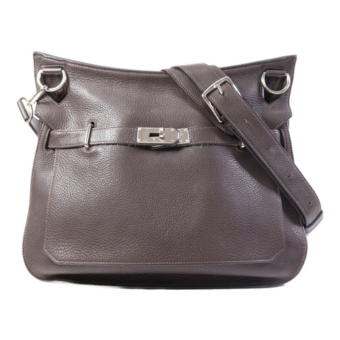 HERMES Clemence皮革Jypsiere 34銀扣肩背袋Brown