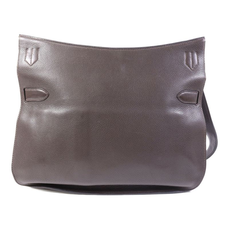 HERMES Clemence皮革Jypsiere 34銀扣肩背袋Brown-2