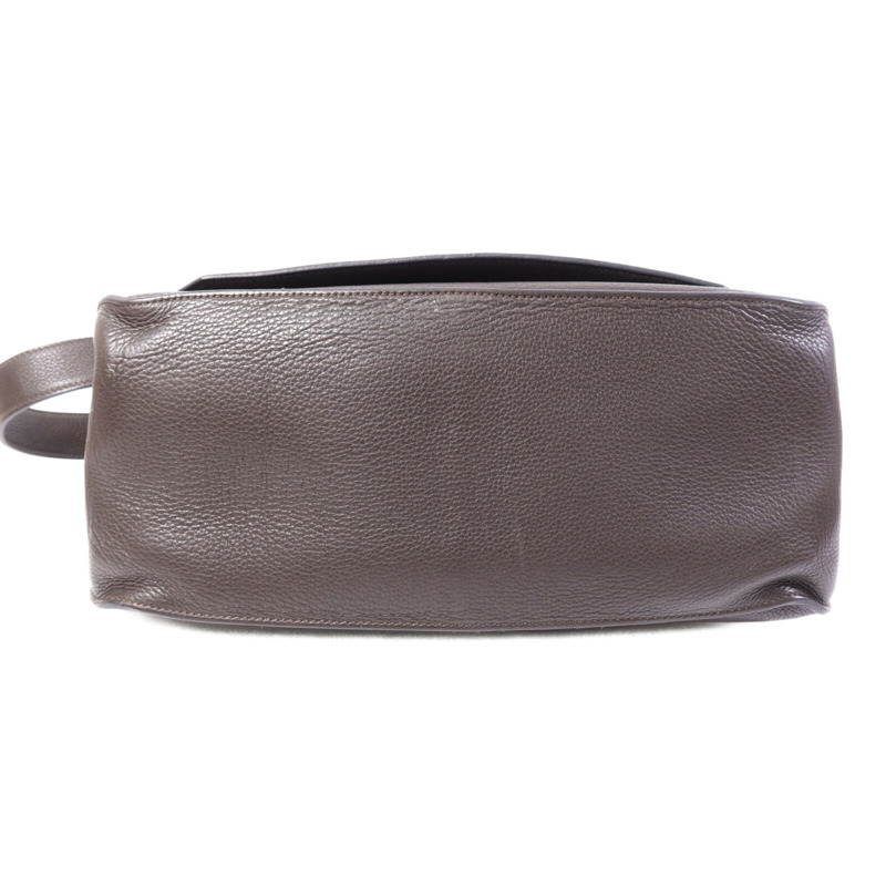 HERMES Clemence皮革Jypsiere 34銀扣肩背袋Brown-3