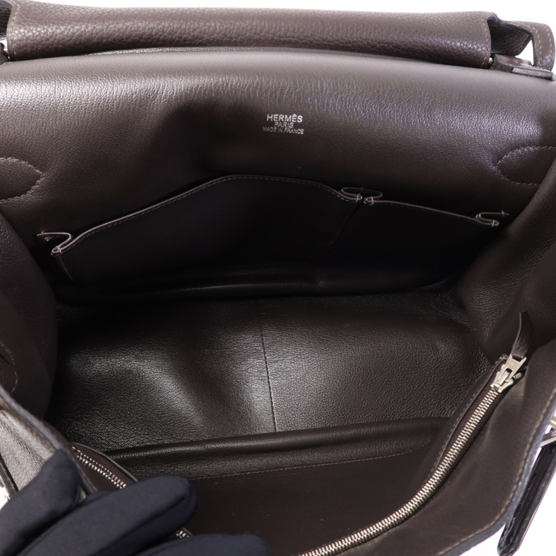 HERMES Clemence皮革Jypsiere 34銀扣肩背袋Brown-4