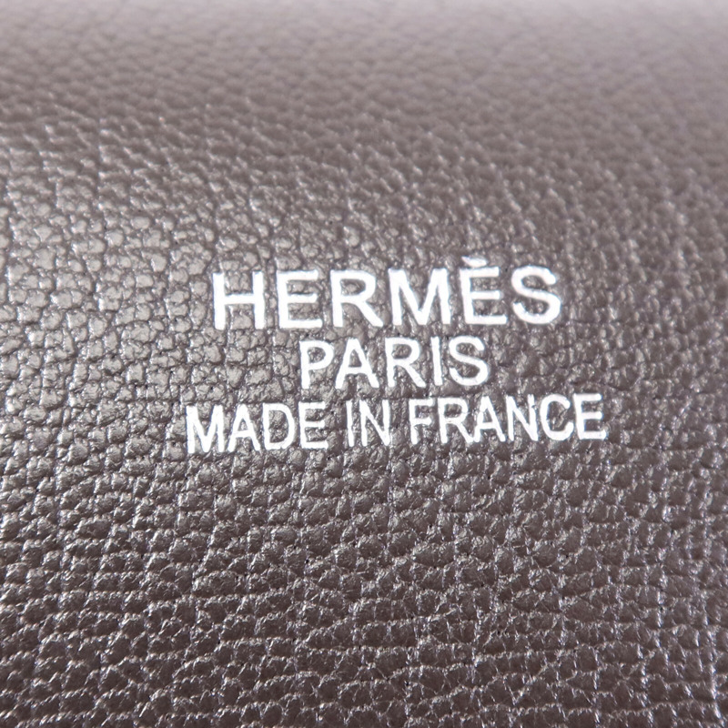 HERMES Clemence皮革Jypsiere 34銀扣肩背袋Brown-5