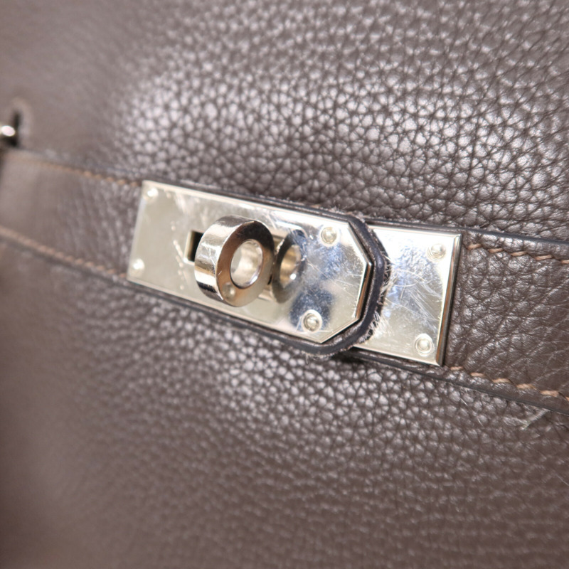 HERMES Clemence皮革Jypsiere 34銀扣肩背袋Brown-6