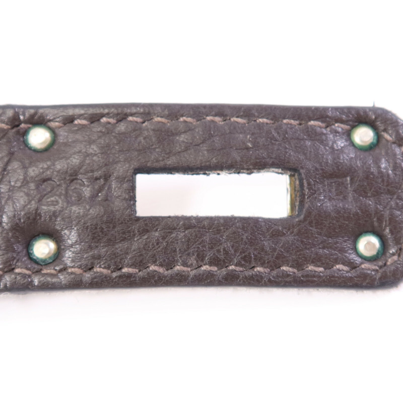 HERMES Clemence皮革Jypsiere 34銀扣肩背袋Brown-7