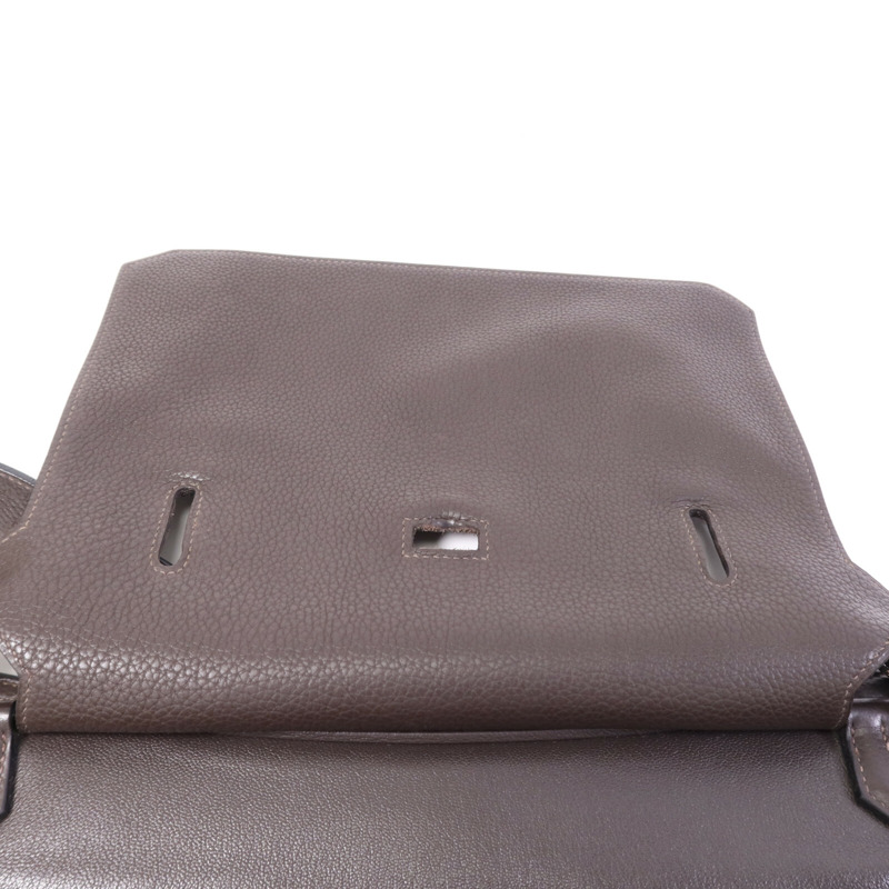 HERMES Clemence皮革Jypsiere 34銀扣肩背袋Brown-9