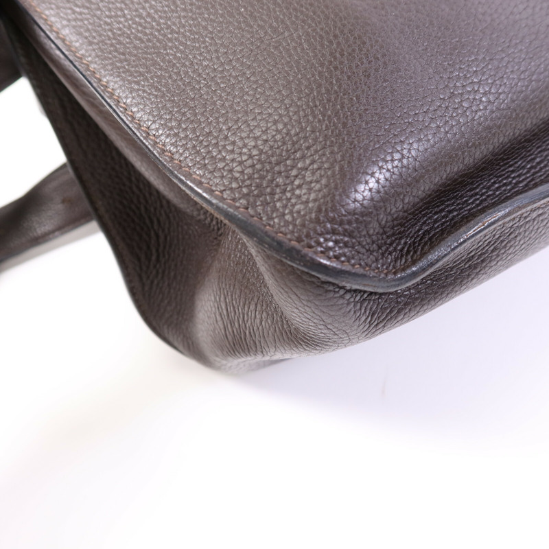 HERMES Clemence皮革Jypsiere 34銀扣肩背袋Brown-11