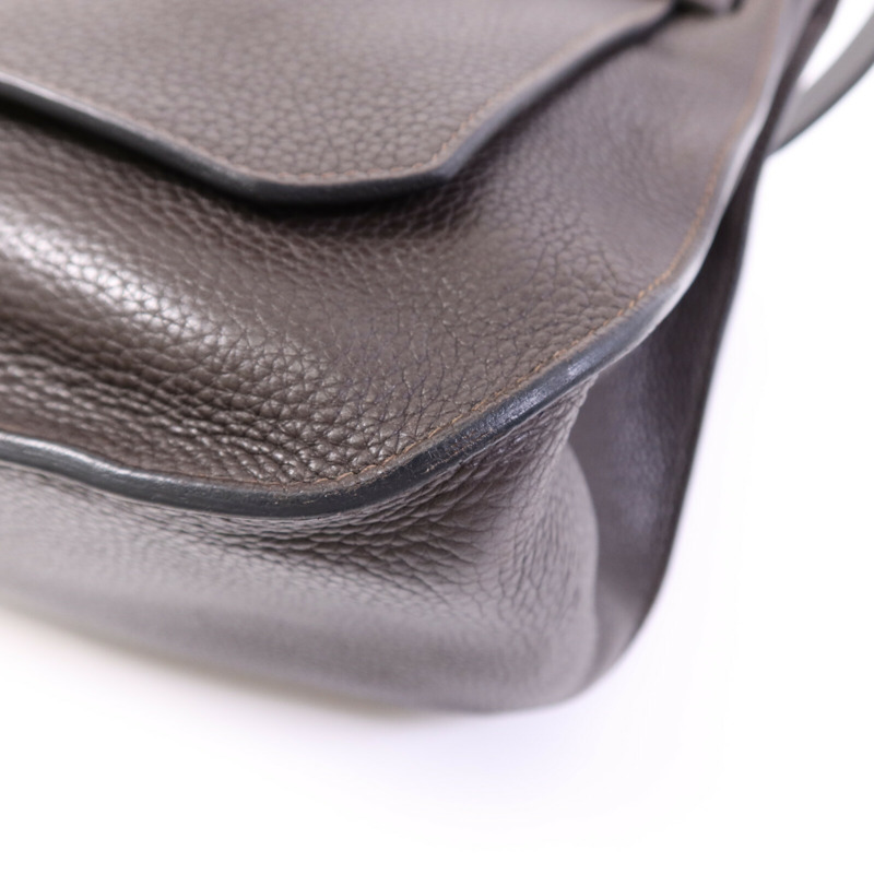 HERMES Clemence皮革Jypsiere 34銀扣肩背袋Brown-12