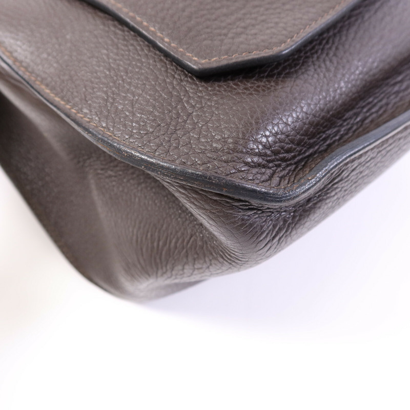 HERMES Clemence皮革Jypsiere 34銀扣肩背袋Brown-13