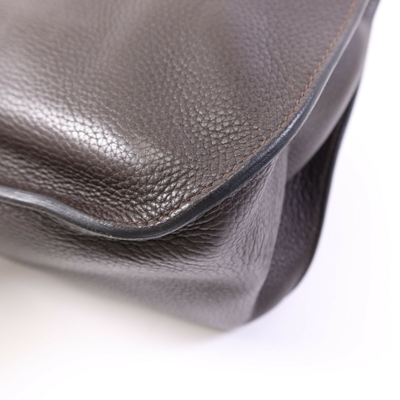 HERMES Clemence皮革Jypsiere 34銀扣肩背袋Brown-14