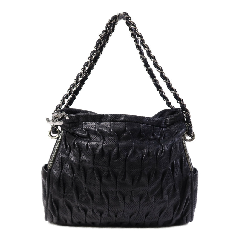 CHANEL 牛皮皮革Chain Shoulder銀扣鏈帶肩背袋-0