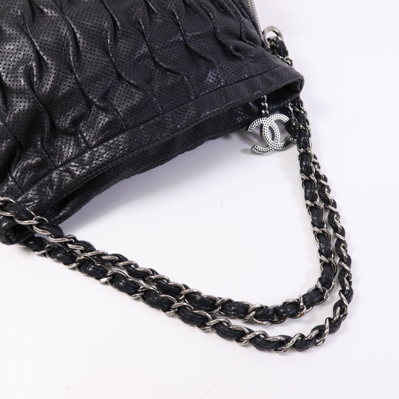 CHANEL 牛皮皮革Chain Shoulder銀扣鏈帶肩背袋-8