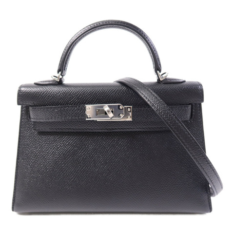 HERMES Epsom皮革Mini Kelly II銀扣手挽肩背兩用袋Noir