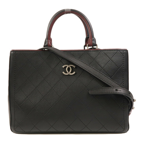 CHANEL 牛皮皮革2 Way Shoulder銀扣手挽肩背兩用袋