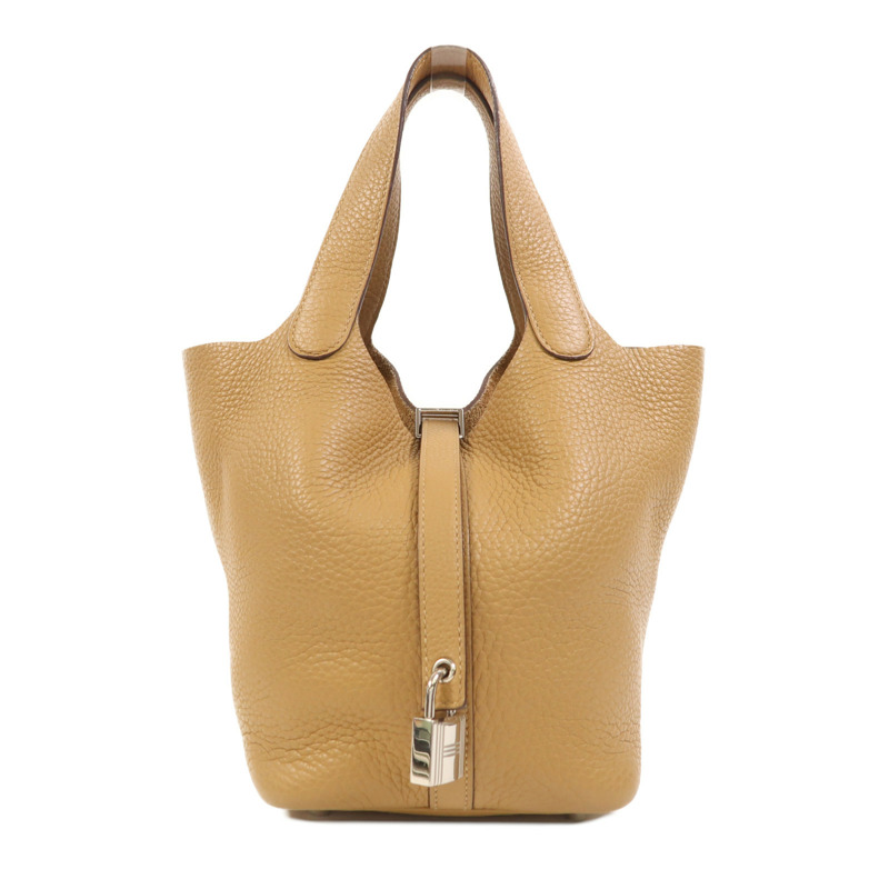 HERMES Clemence皮革Picotin PM銀扣手挽袋Sesame-0