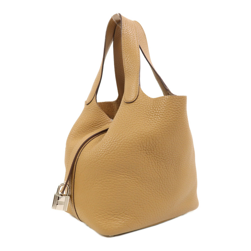 HERMES Clemence皮革Picotin PM銀扣手挽袋Sesame-2