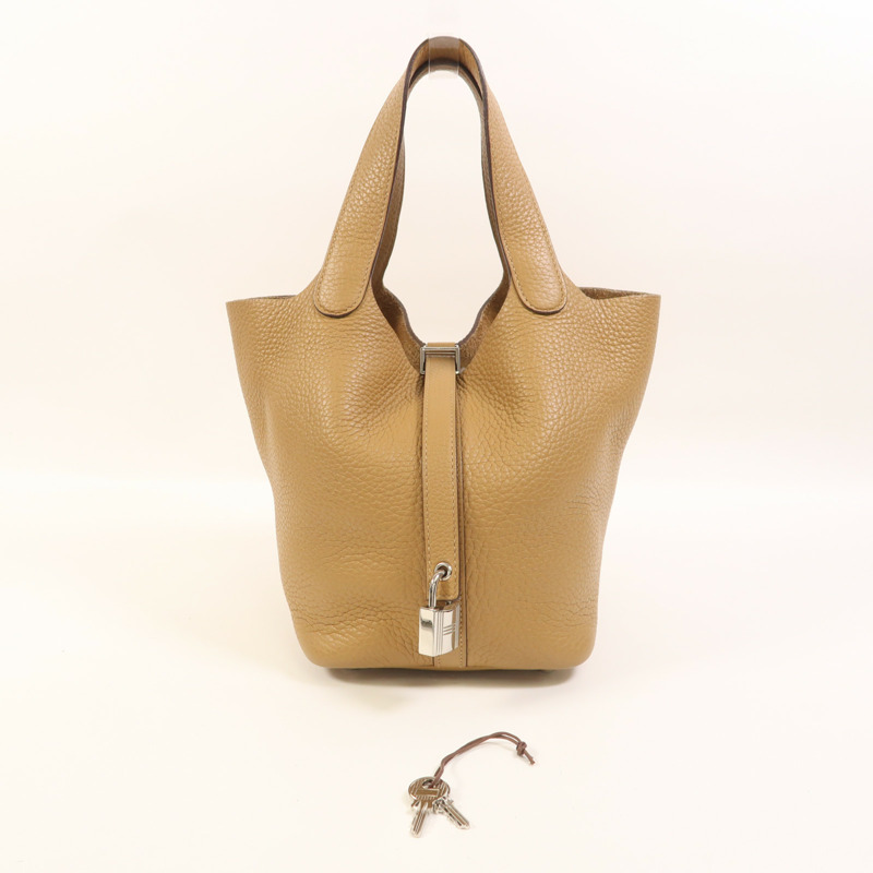 HERMES Clemence皮革Picotin PM銀扣手挽袋Sesame-8