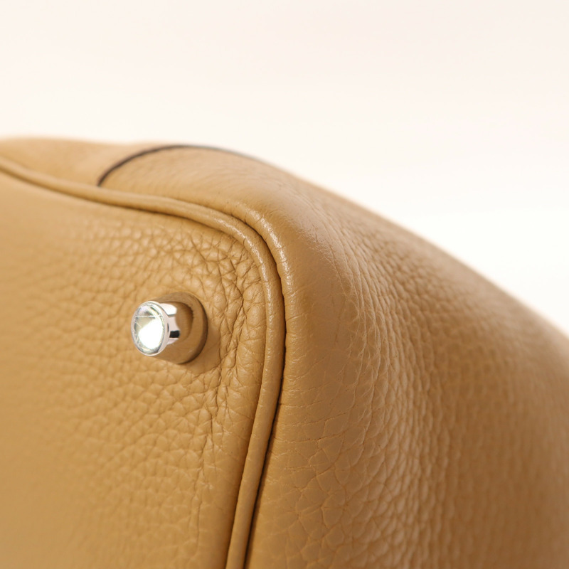 HERMES Clemence皮革Picotin PM銀扣手挽袋Sesame-11