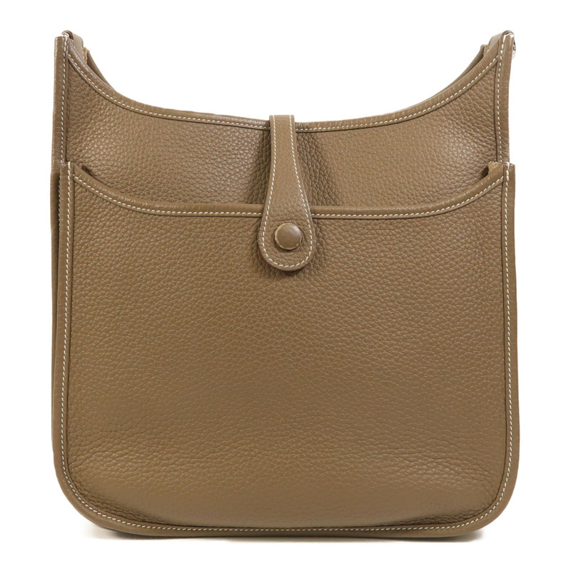 HERMES Clemence皮革Evelyne PM銀扣肩背袋Etoupe-1