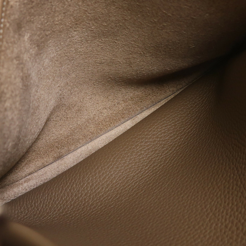 HERMES Clemence皮革Evelyne PM銀扣肩背袋Etoupe-5