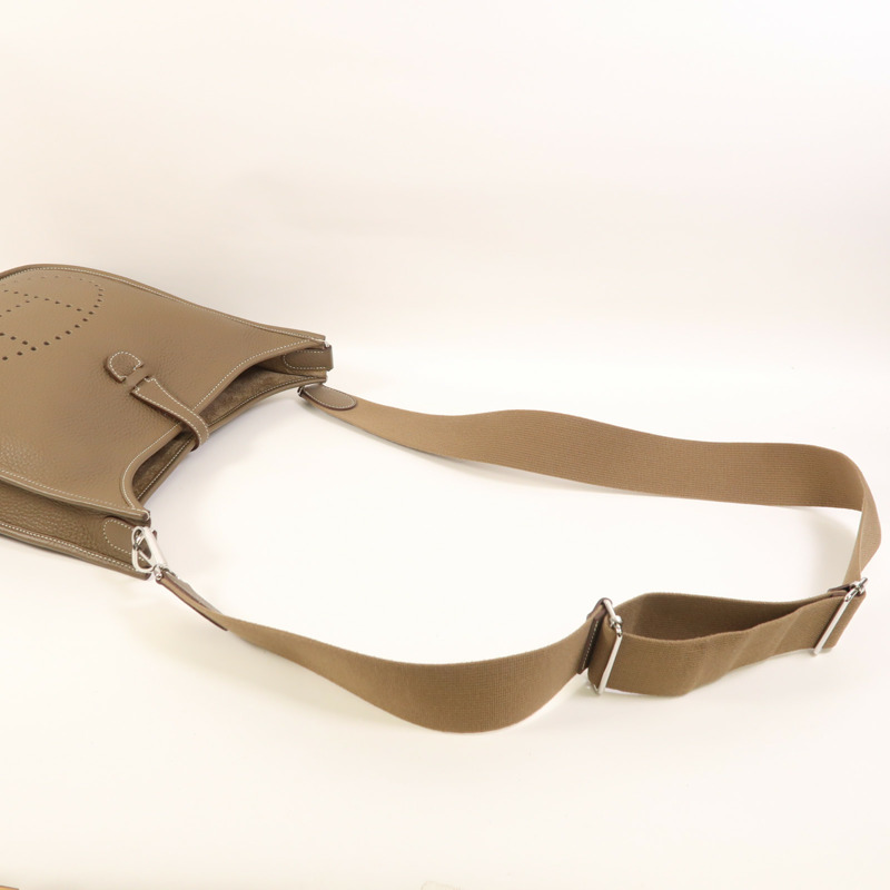 HERMES Clemence皮革Evelyne PM銀扣肩背袋Etoupe-8