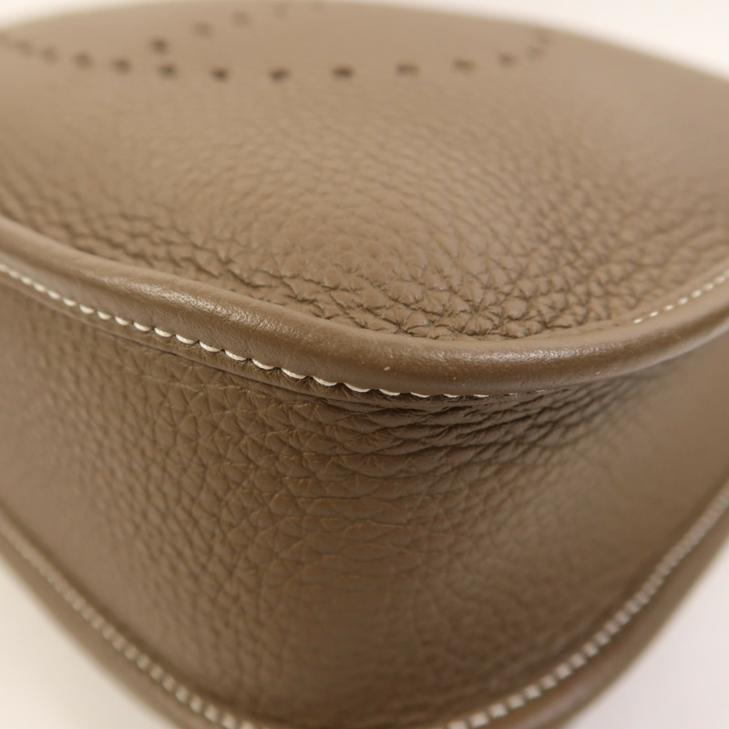HERMES Clemence皮革Evelyne PM銀扣肩背袋Etoupe-9