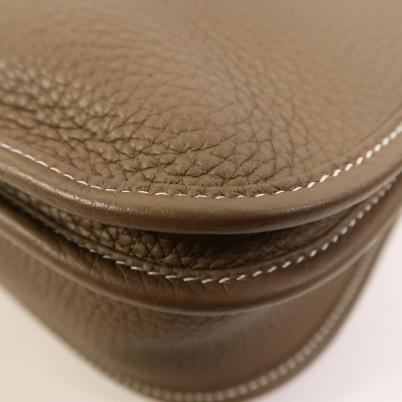 HERMES Clemence皮革Evelyne PM銀扣肩背袋Etoupe-11