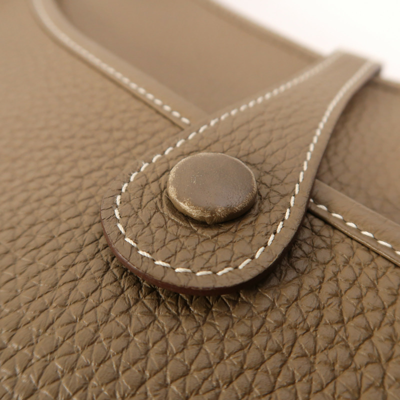 HERMES Clemence皮革Evelyne PM銀扣肩背袋Etoupe-13