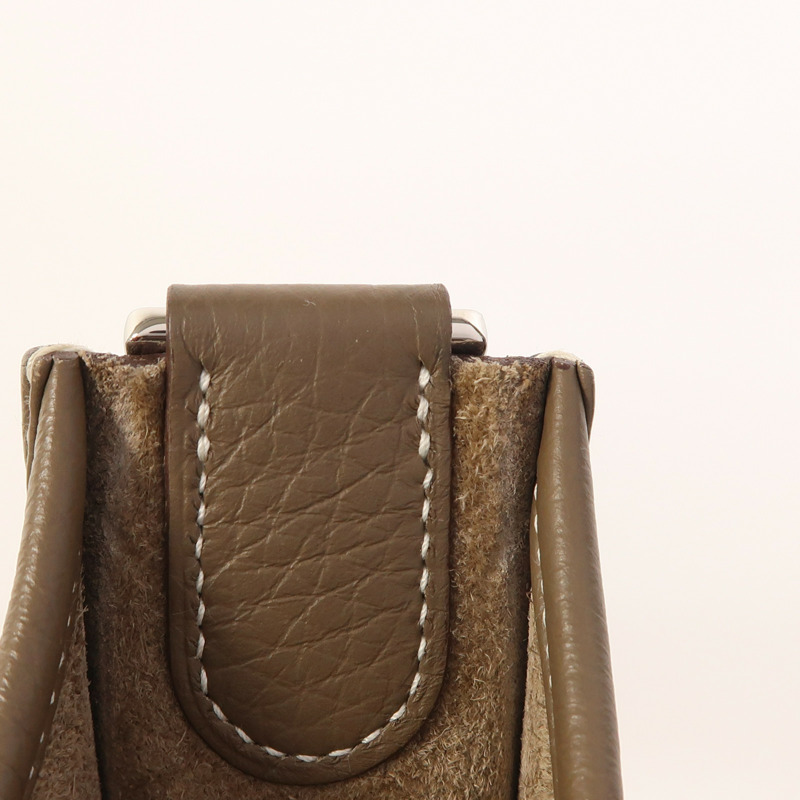 HERMES Clemence皮革Evelyne PM銀扣肩背袋Etoupe-15