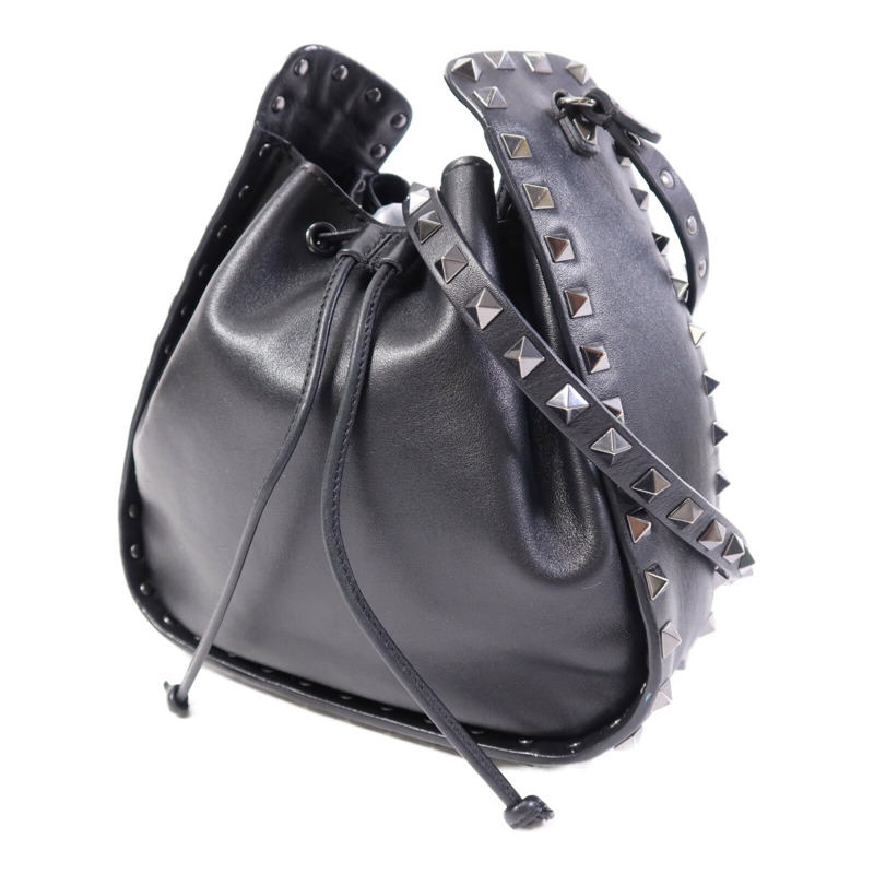 Valentino 牛皮皮革Bucket銀扣肩背袋-2