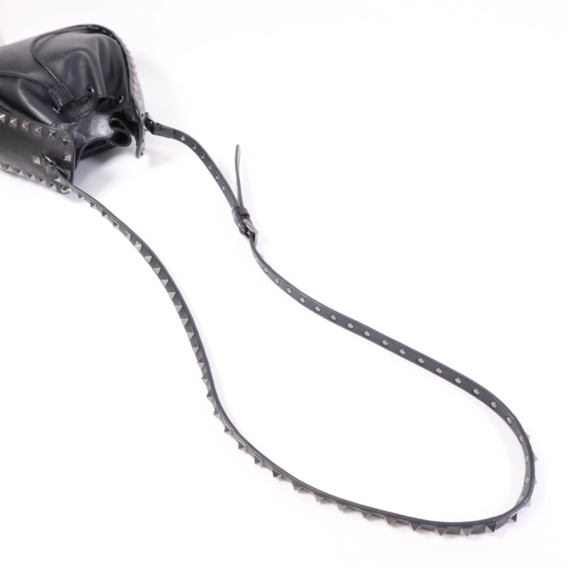 Valentino 牛皮皮革Bucket銀扣肩背袋-8