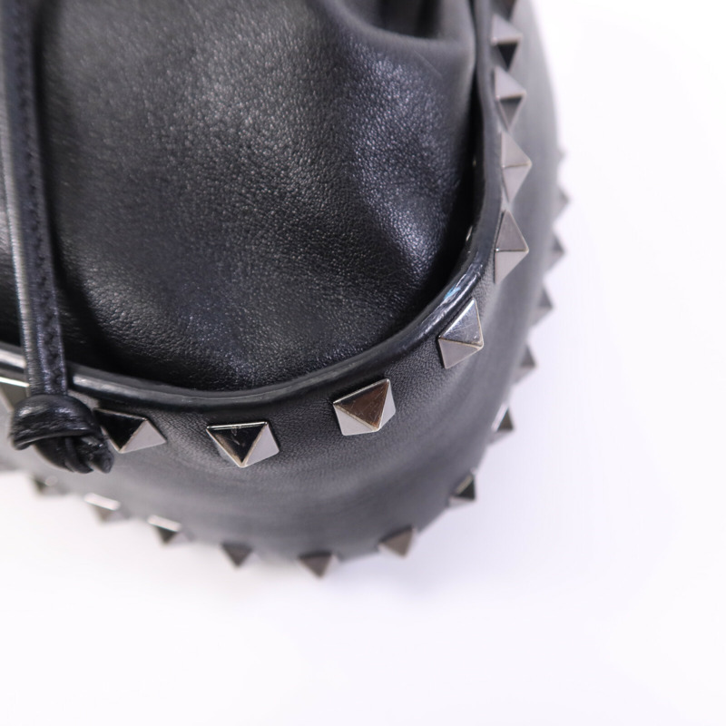 Valentino 牛皮皮革Bucket銀扣肩背袋-9