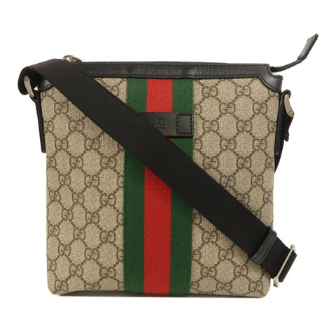 GUCCI 塗層帆布GG Supreme Shoulder Bag銀扣肩背袋
