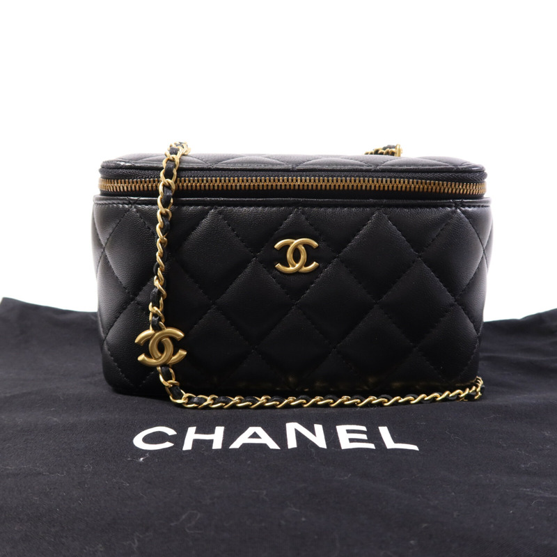 CHANEL 羊皮皮革Vanity Case金扣鏈帶肩背袋-9