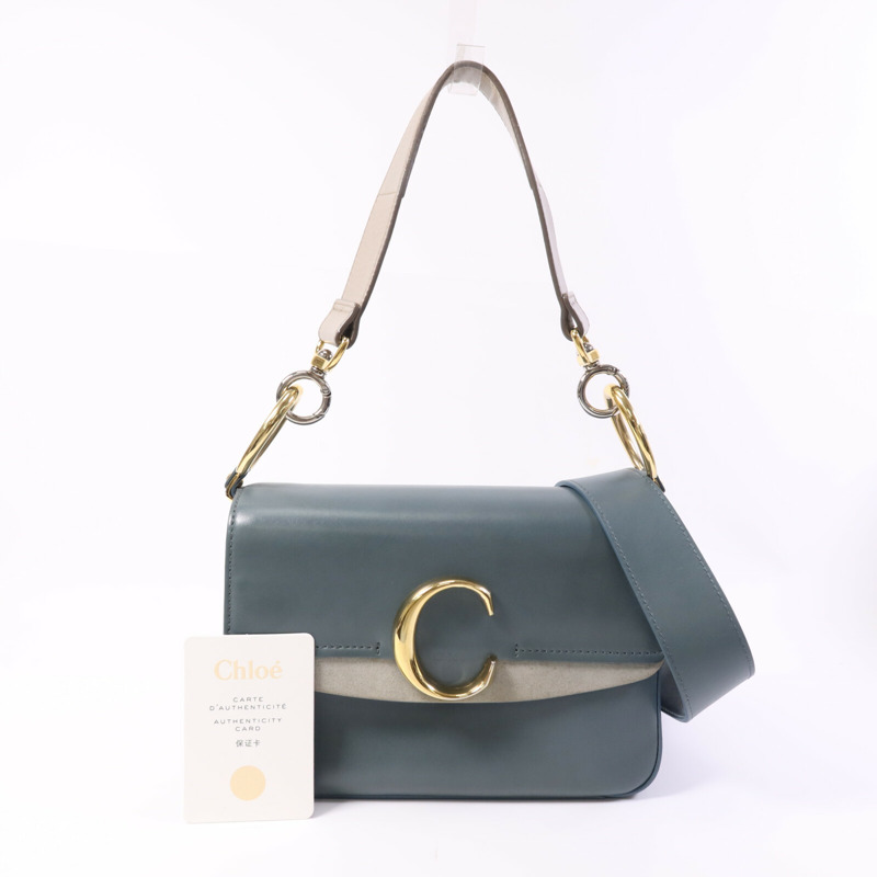 Chloe 牛皮皮革Small C Double Carry Bag金扣肩背袋-7