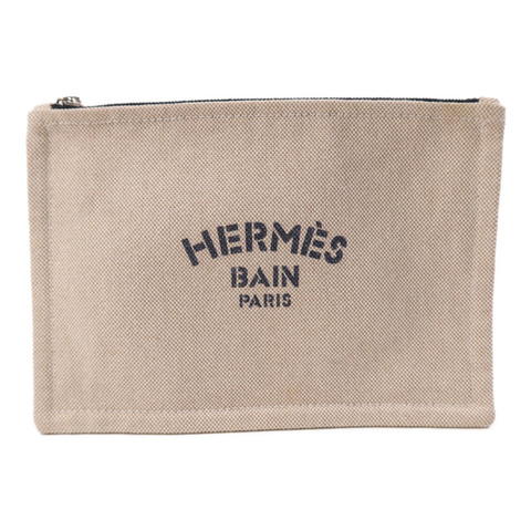 HERMES 棉質Trousse Flat Pouch銀扣手拿包
